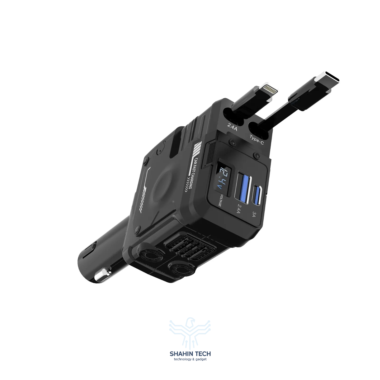 شارژر فندکی به همراه کابل 66w برند Porodo مدلPD-FWCH029-BK