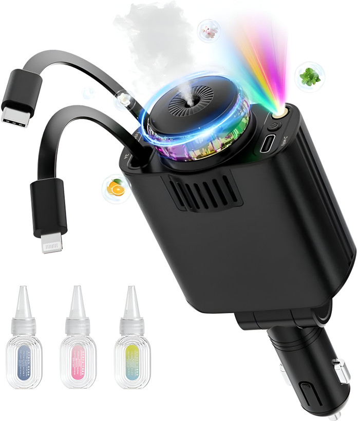 شارژر فندکی خودرو W&O مدل Starlight پنج کاره با رایحه افشانی و نورپردازی