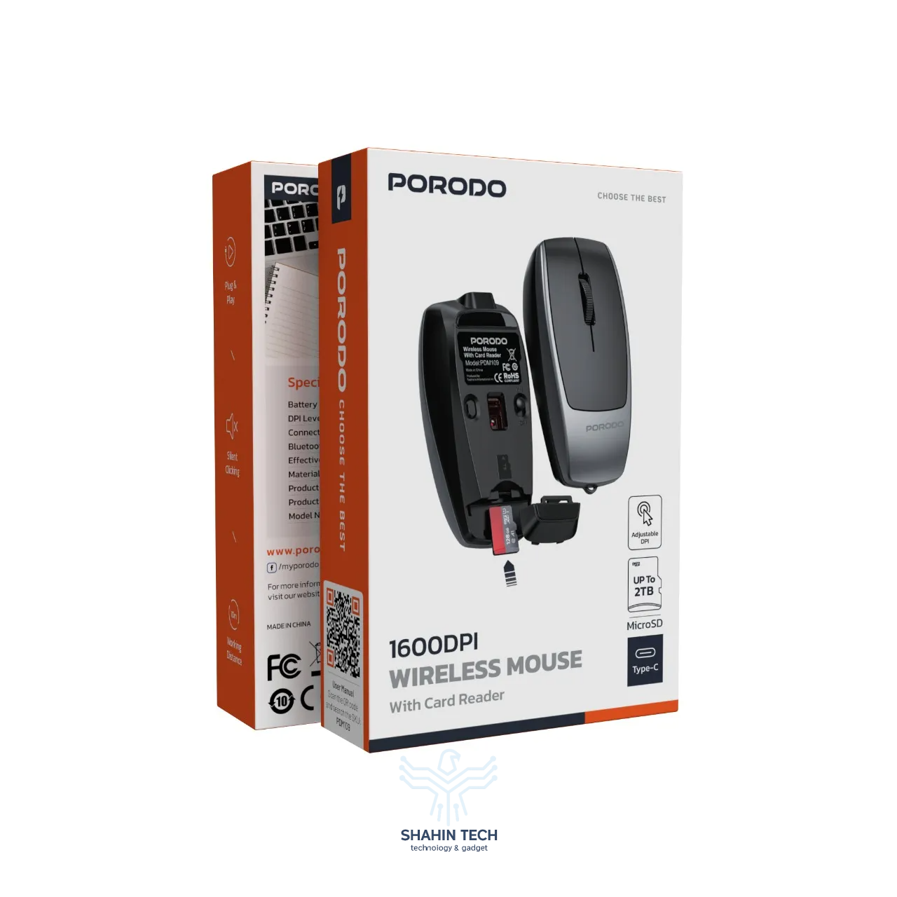 ماوس بی سیم برندPORODO با دقت 1600DPI به همراه کارت خوان