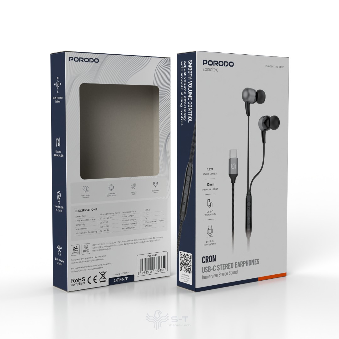 هدفون استریو Porodo Soundtec Cron USB-C با صدای استریو فراگیر