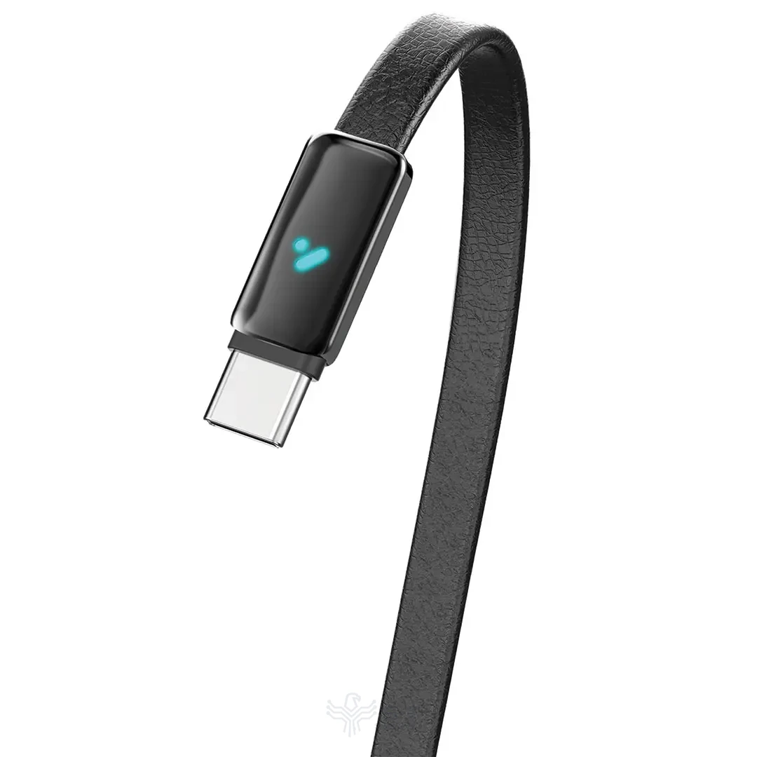 کابل شارژ و انتقال داده چرمی Porodo 100W LED USB-C به USB-C
