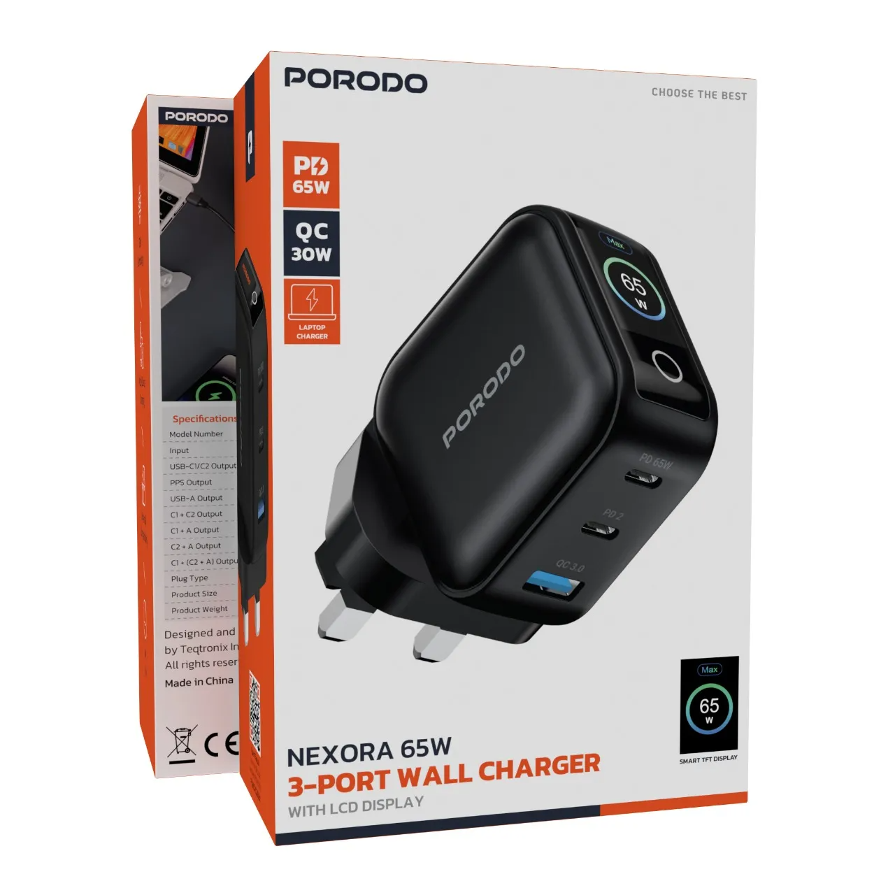 شارژر دیواری چند پورت پرودو مدل Nexora با نمایشگر LCD