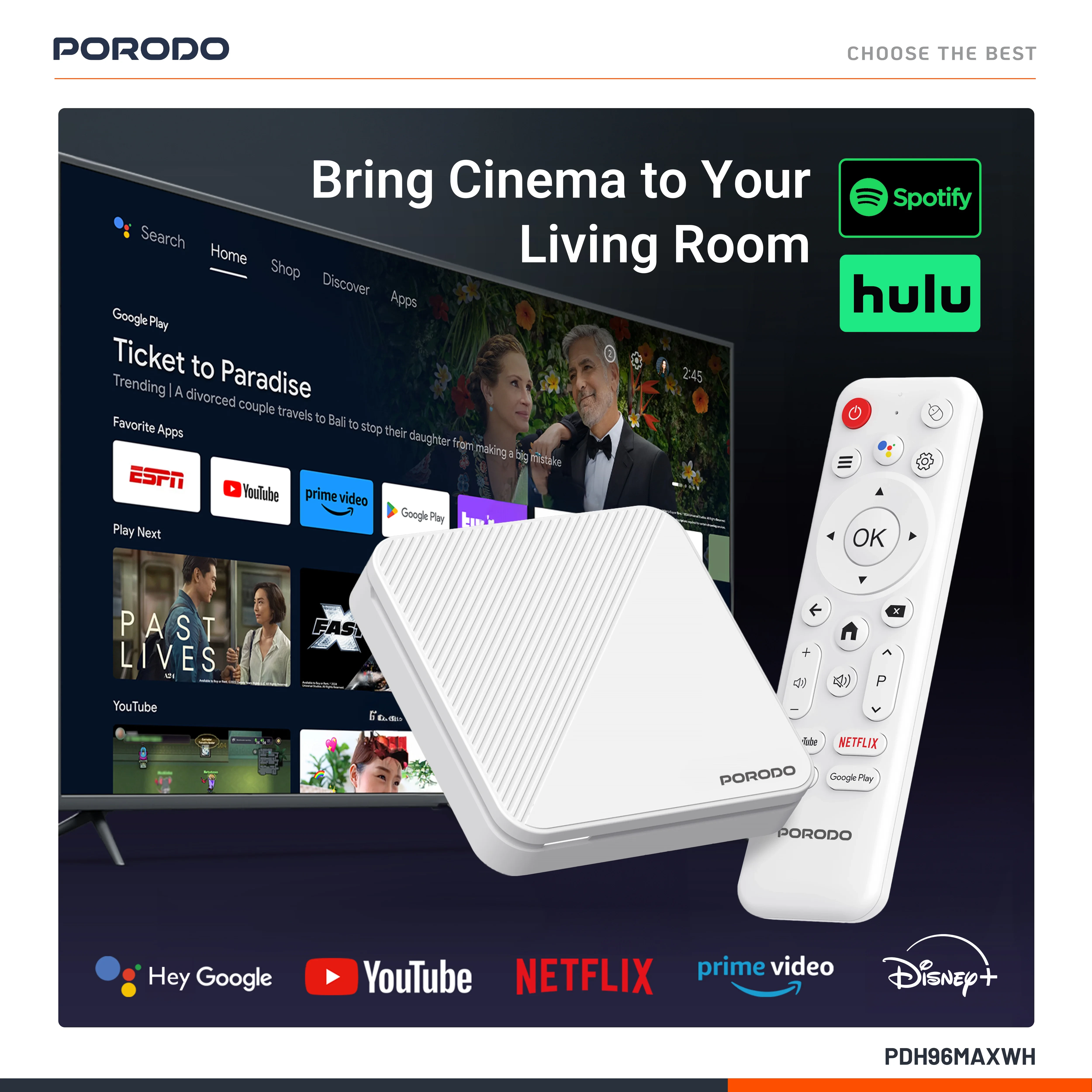 تی‌وی‌باکس اندروید Porodo Echobox با قابلیت پخش 4K Ultra HD - سفید