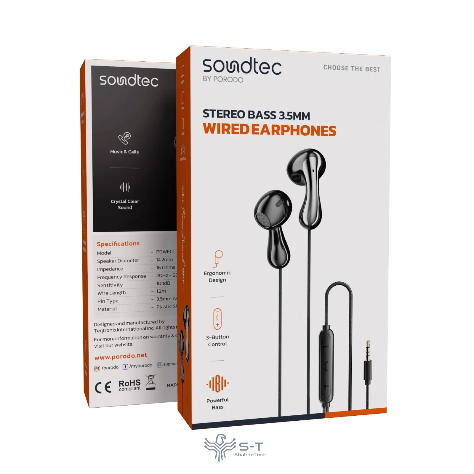 هدفون سیمی استریو Porodo Soundtec با جک 3.5 میلی‌متری - مشکی