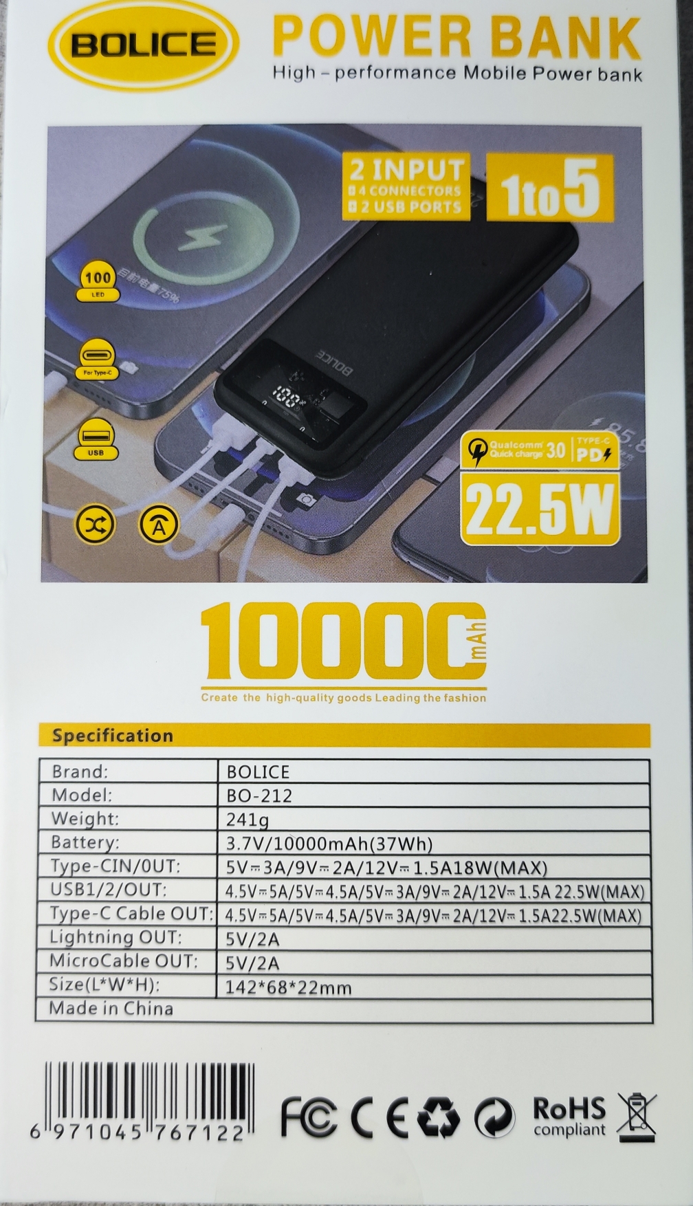 پاور بانک 10000 از برند bolice مدل bo-212