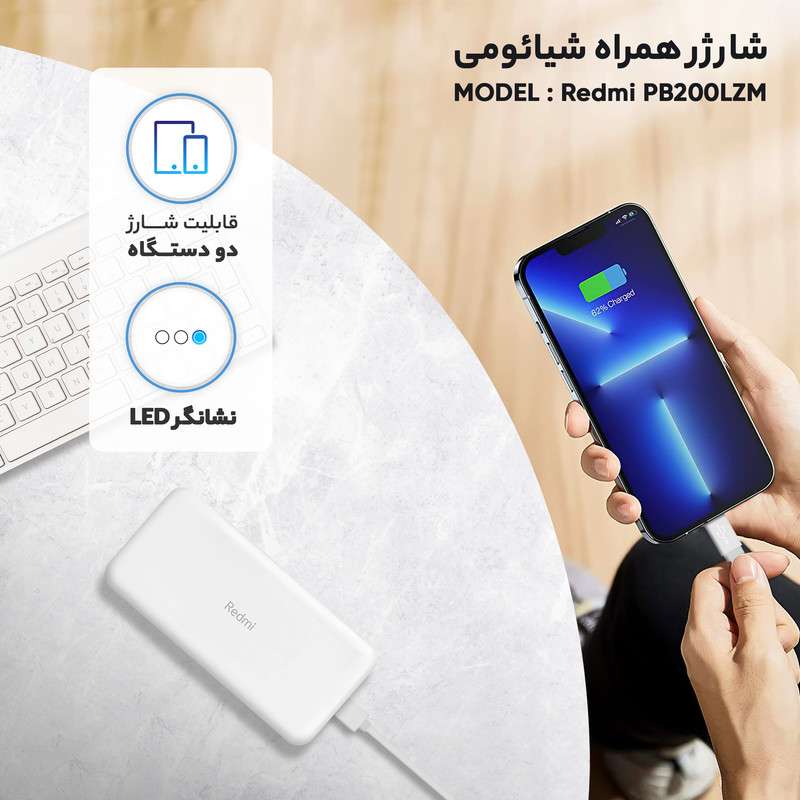 پاوربانک شیائومی  مدل Redmi PB200LZM ظرفیت 20000 میلی آمپر ساعت اصلی